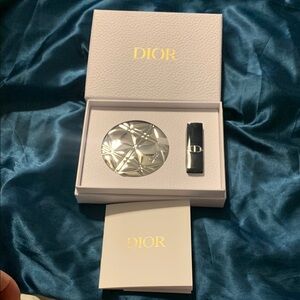 Dior Silver Compact with Lipstick in Box